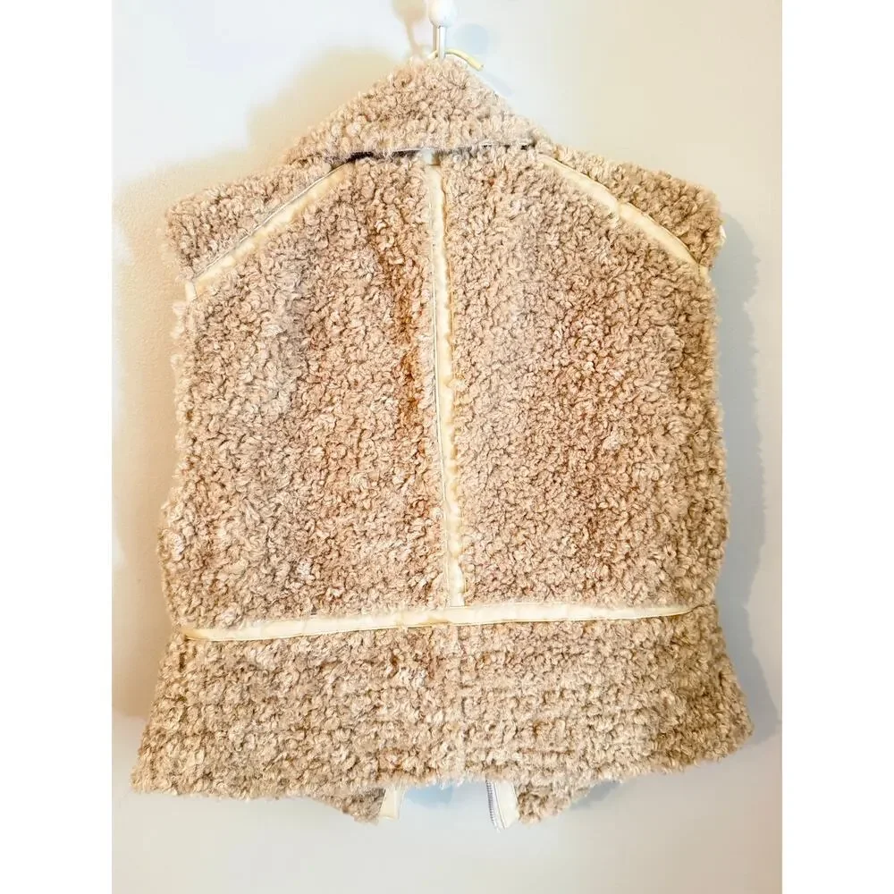 Anthropologie Teddy Faux Fur Moto Vest Cream Beige Size Small